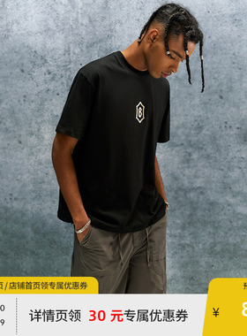 【beaster fe】撞色贴皮图案短袖T恤夏新款纯棉重磅255g圆领上衣