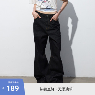 BEASTER黑色水洗直筒牛仔裤男夏黑色微弯刀裤长裤子