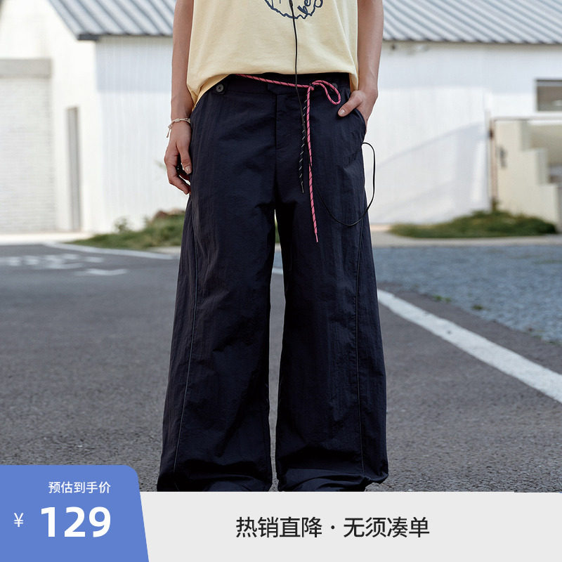 BEASTER刺绣阔腿轻薄款休闲裤男女情侣款夏25新微阔腿宽松长裤子图片