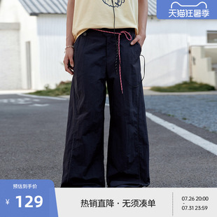 BEASTER刺绣阔腿轻薄款休闲裤男女情侣款夏25新微阔腿宽松长裤子