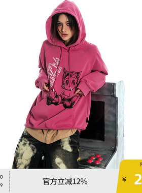 【铁臂阿童木联名】BEASTER做旧水洗印花连帽卫衣男复古新款上衣