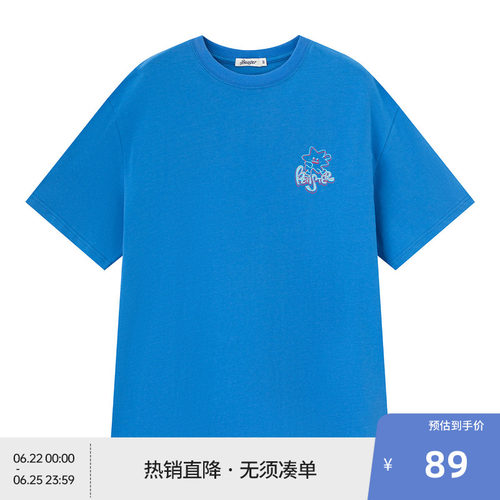 BEASTER重磅纯棉亲肤短袖T恤男26年夏季新款星星刺绣蓝色上衣女
