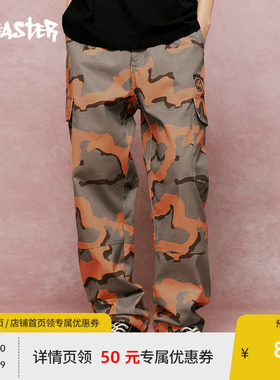 BEASTER鬼脸迷彩男士休闲裤女23新品伞兵裤宽松直筒美式工装长裤
