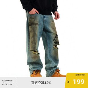 【铁臂阿童木联名】BEASTER做旧做脏破洞牛仔裤男女美式高街裤子