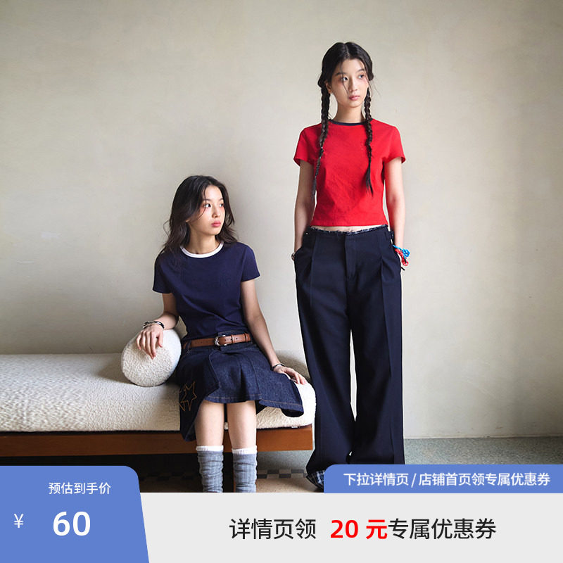BEASTER重磅纯棉刺绣短袖T恤女夏25新款罗纹领口半袖修身百搭上衣图片