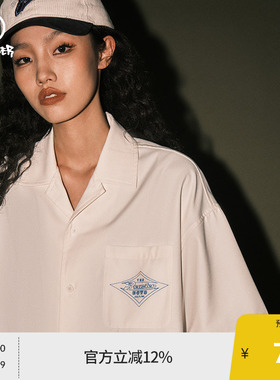 BEASTER短袖男士衬衫男夏季新款撞色印花美式休闲复古潮情侣装