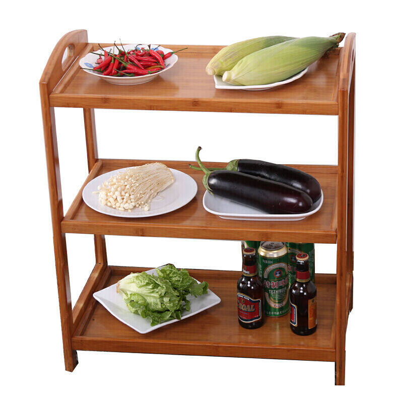 定制悦乔馨火锅店菜架子层架置物架实木落地带轮可移动厨房餐车蔬