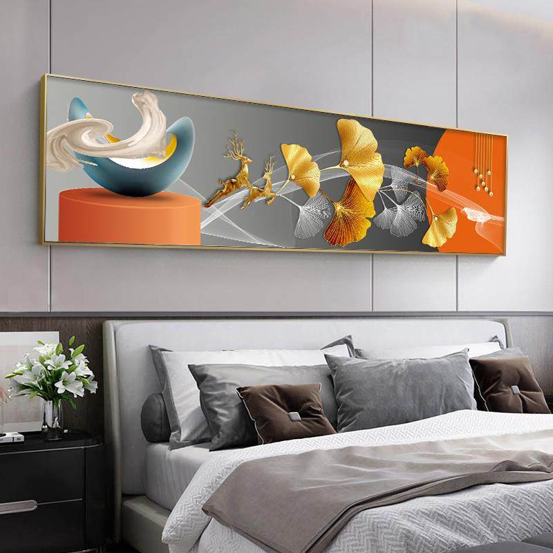 丽维家主卧室床头背景墙装饰画现代简约墙面轻奢酒店横定制挂画