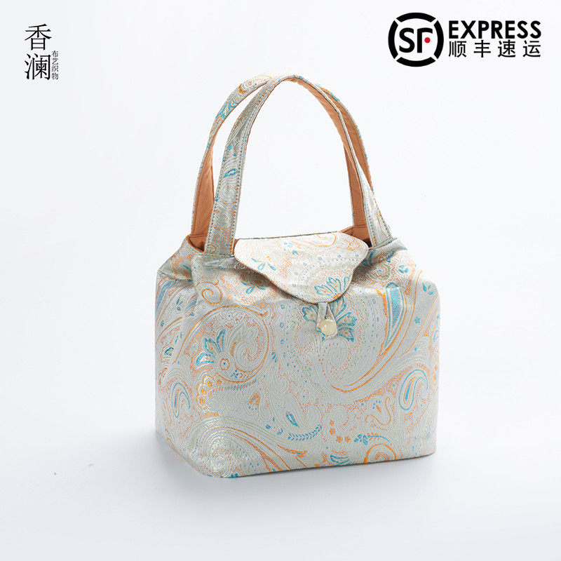 高档织锦绸缎凤尾花茶具收纳包加厚防磕碰首饰包旅行茶布包茶事包