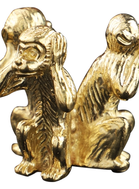 实心纯黄铜办公桌面三不猴手把