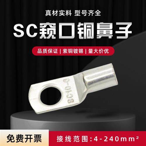 SC10-6窥口铜鼻子加厚紫铜接头冷压线鼻10平方接线端子镀锡铜线耳