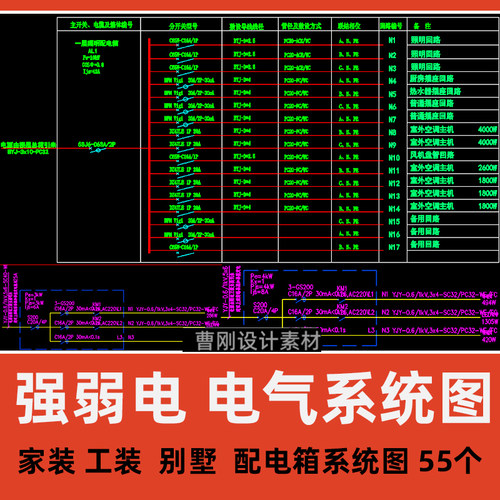 家工装别墅电气系统图CAD图纸强弱电配电箱开关插座CAD系统电路图