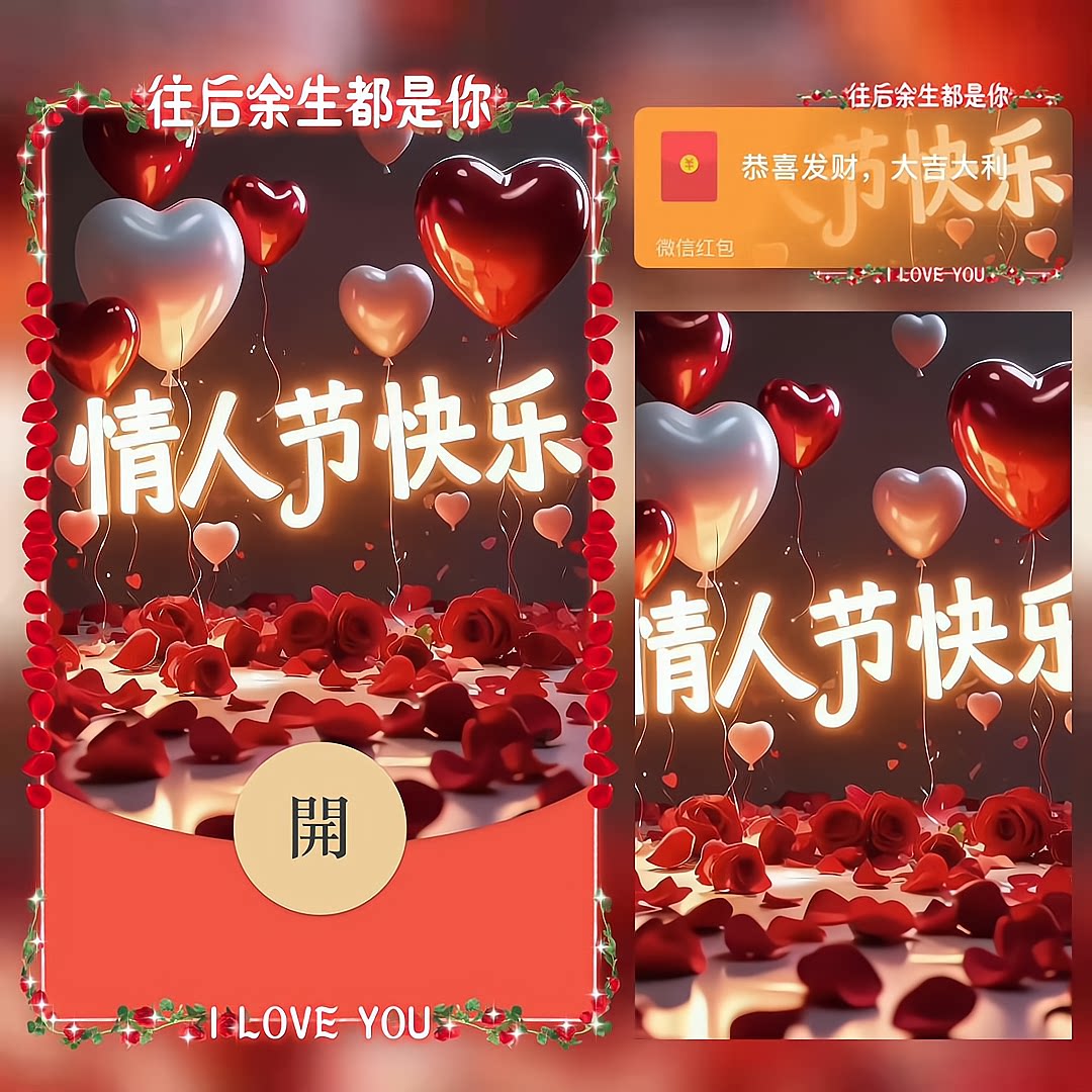 2026新款情人节快乐微信红包封面vx往后余生都是你浪漫情侣wx动态图片