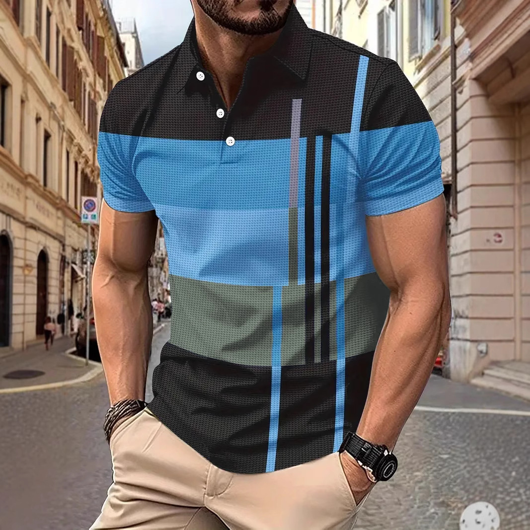 Men's Daily Casual Striped Print Lapel Short-sleeved Shirt