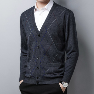 Knitted Jacket Wool Sweater neck Men Cardigan Full 2025