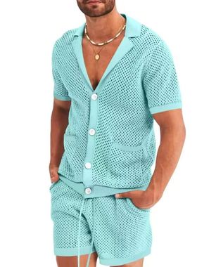ew Summer en's Summer Shirt Set Casual reathable Solid Color