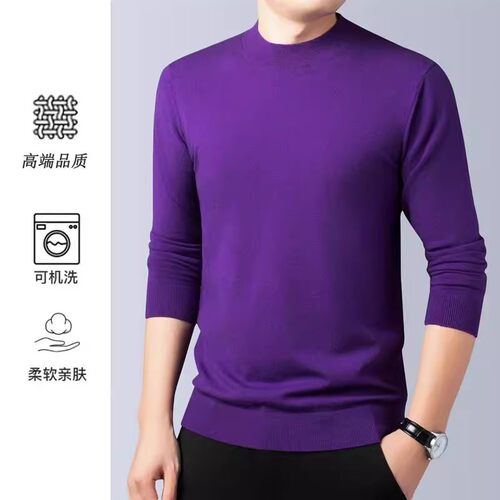 Mulberry Silk Sheep Wool Semi-high llar Men's Youth Sweater