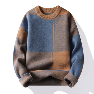 Men Sweater Round Clothes Thickened Geometric For Neck