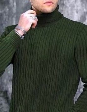 Men's Solid lor High llar Fashion Twist Twist Pullover Base