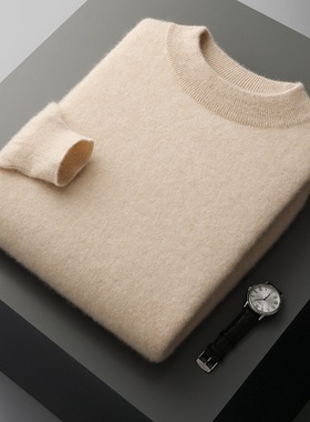 Pure 100 Wool Sweater Men's Half-turtleneck Turtleneck Thick