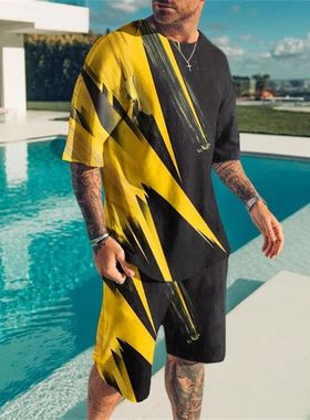 3D rinted -Shirt each Casual Shorts 2 iece O-e Suits en's ra
