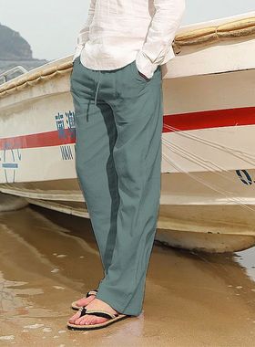 2023 ens Cotton Linen ants Summer Solid Color reathable Line