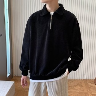 Korean Lape Sweater Loose Lapel Fashion Men 2025 llar Lazy