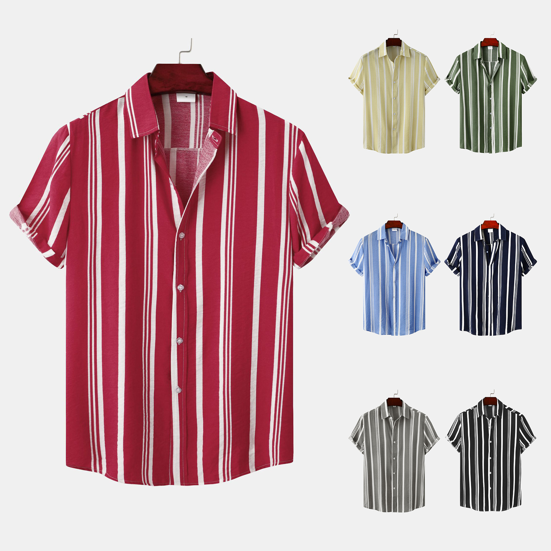Men's 2025 Men's Casual Striped Printed Short-sleeved Shirt