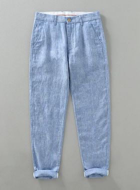 100% Linen arem ants en Solid Color Casual hin reathable rou