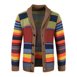 Lapel lor 2025 Knitted Block Cardigan Men