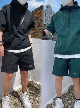 Summer en's  Japanese  Eroidery Set Workwear Short Sleee Sho