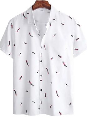 arajuku Feather awaiian en's Shirt rinted Short Sleee Casual