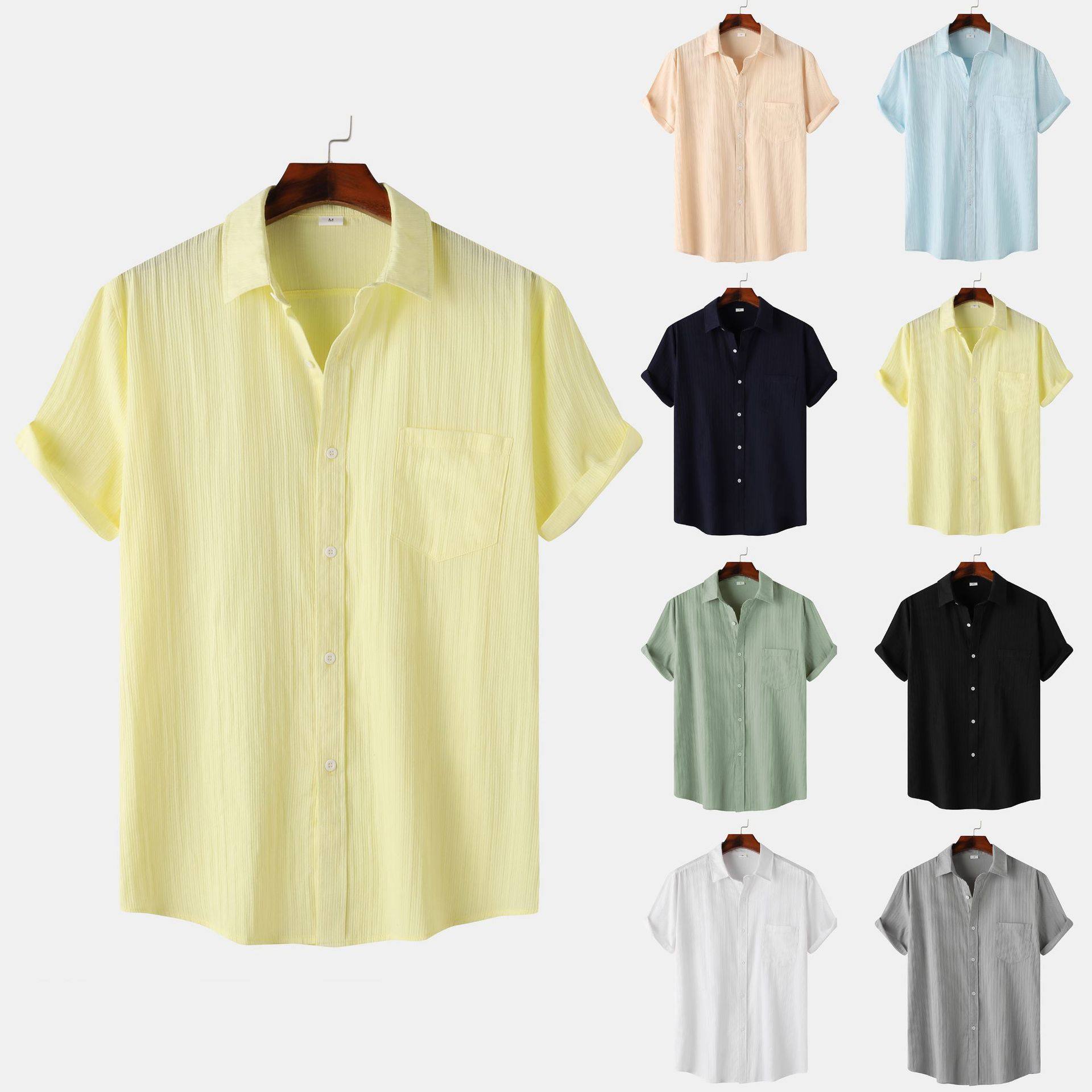 2025 Men's Solid lor Short Sleeve mmuting And Casual Outing