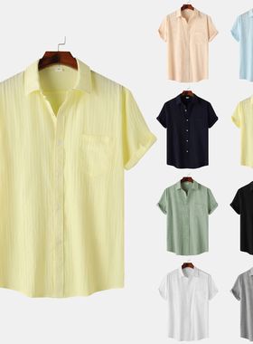 2025 Men's Solid lor Short Sleeve mmuting And Casual Outing