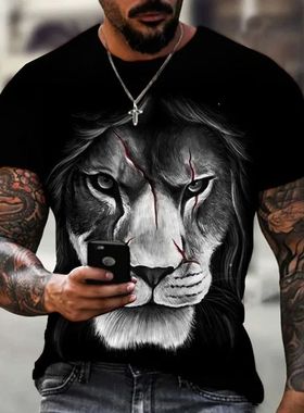 en's  Shirts Lion/iger 3D rinted -Shirts arajuku Summer ee O
