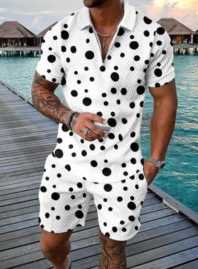en's rasuit Casual Summer Short Sleee  Shirt and shorts Suit