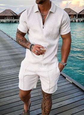 2023 ew Summer en's Shorts Set Short Sleee ip  Shirt Sreet -