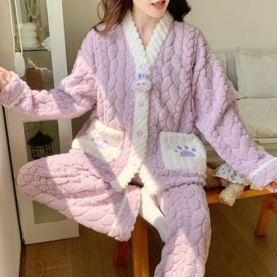 全棉纯棉2025冬季新款珊瑚绒加绒加厚保暖孕妇月子服产妇哺乳睡衣