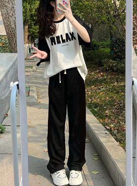 女童套装夏季2026新款大童洋气时髦短袖初中生网红炸街阔腿裤两件