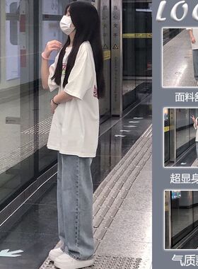 女童牛仔夏季套装2025新款学院风中大童洋气休闲短袖炸街阔腿裤潮