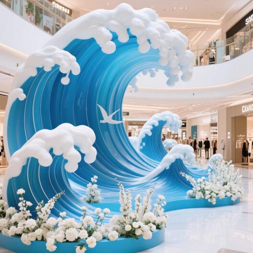 夏季商场广场氛围美陈装饰创意巨型海浪造型网红场景布置定制,商业/办公家具,商业美陈,淘宝优惠券,粉丝福利购,淘宝优惠卷