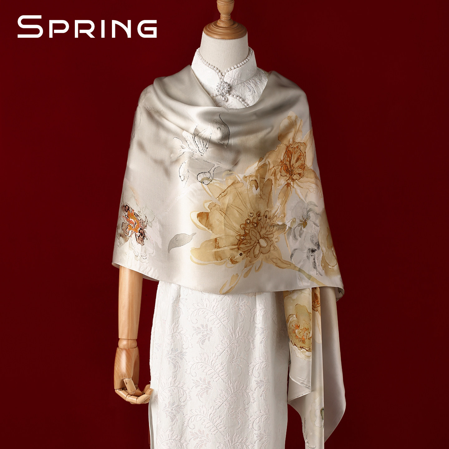 真丝桑蚕丝印花丝巾女春秋长方形披肩高级感妈妈礼盒中国风母亲节