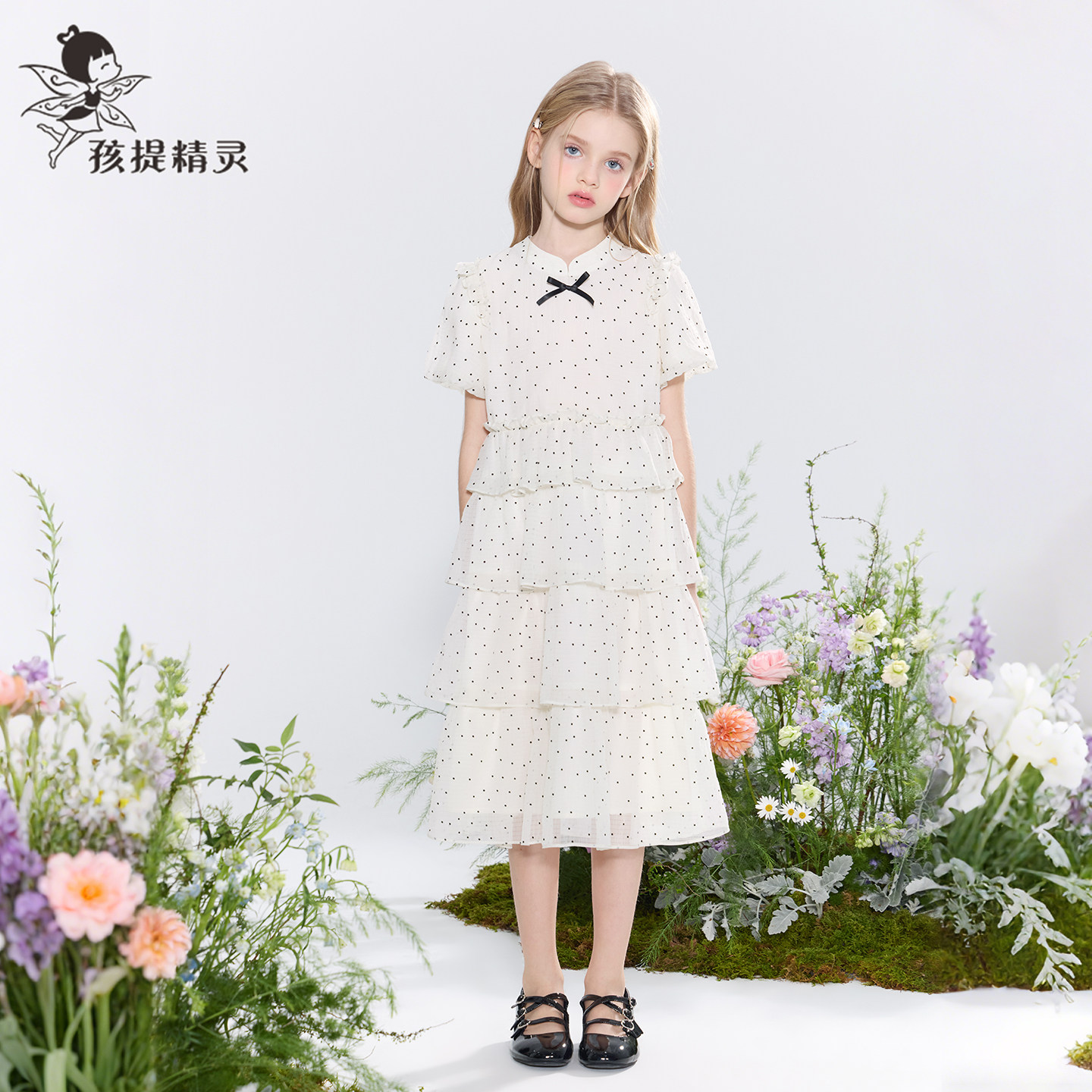 女童波点蛋糕裙2026夏装新款洋气中大童雪纺连衣裙儿童夏季公主裙