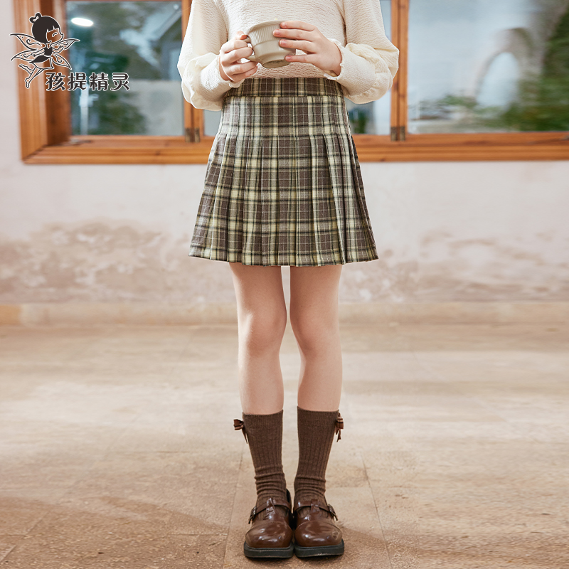 女童格子半身裙2025春装新款洋气儿童学院风百褶裙大童jk短裙裤裙