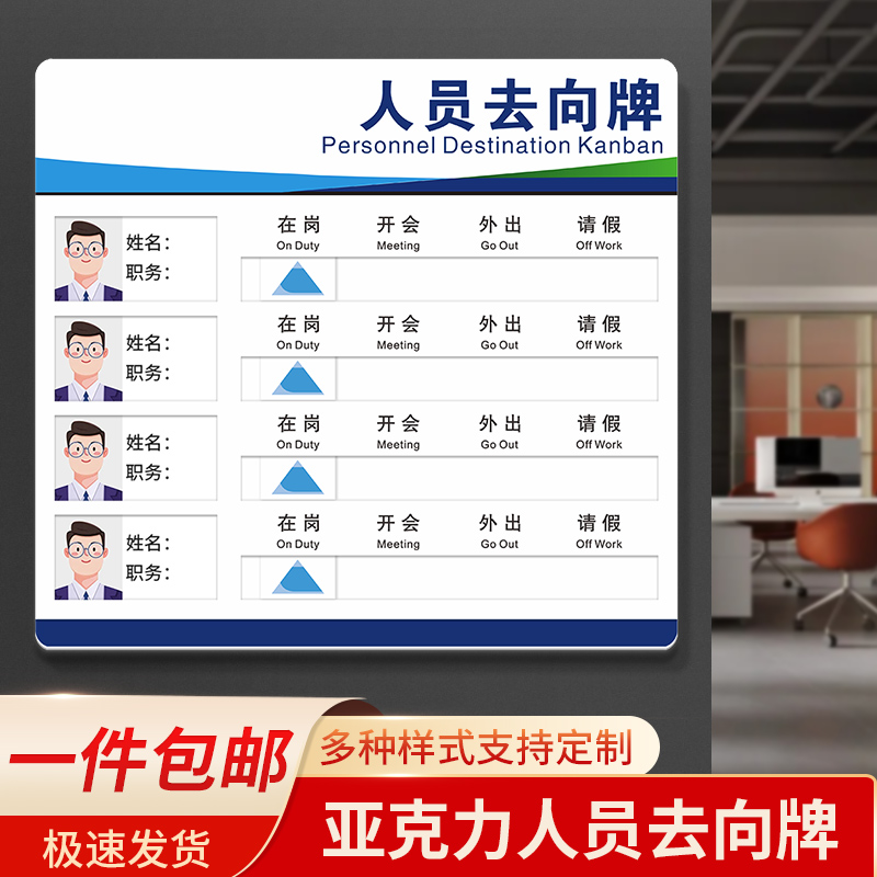 亚克力工作人员去向牌定制员工岗位牌在岗指示牌可更换姓名通知牌办公室岗位出勤牌去向板标识人员变动看板
