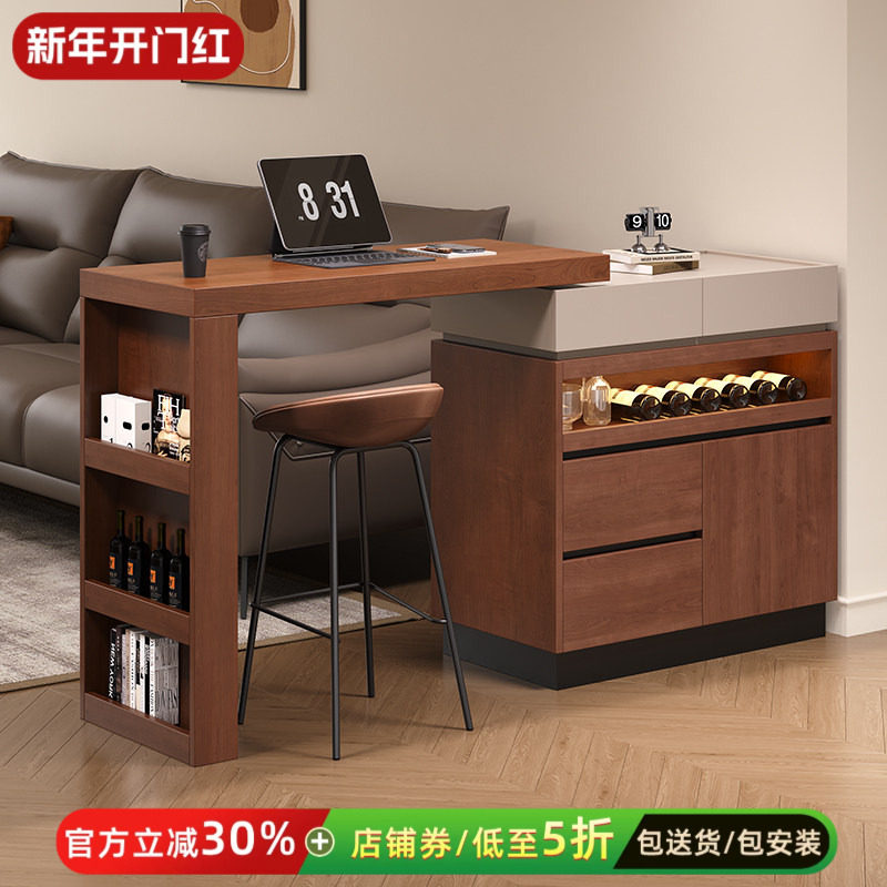 伸缩吧台桌子一体柜实木餐边柜客厅隔间意式极简小户型沙发侧边柜图片