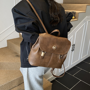 薄暮流金双肩包包女士2025新款休闲复古棕手提包小背包大容量通勤