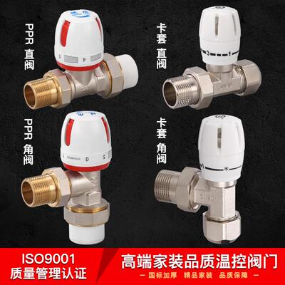 铜温控阀暖气片直阀ppr角阀铝塑 水管配件6分1寸散热器调温式阀门