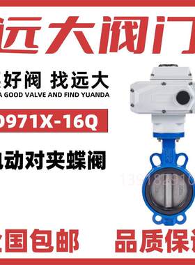 远大阀门电动对夹蝶阀D971X-16Q球墨铸铁软密封调节开关220vDN100