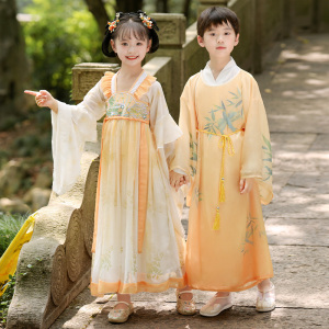 汉服男童2024新款古风圆领袍国风唐装女童超仙古装中秋儿童国学服